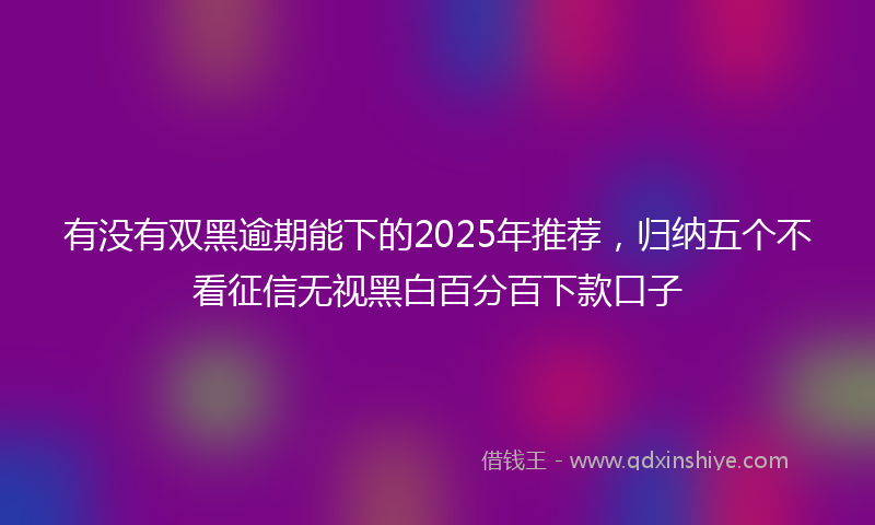 有没有双黑逾期能下的2025年推荐，归纳五个不看征信无视黑白百分百下款口子