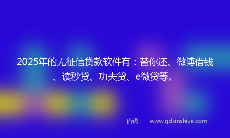 2025年的无征信贷款软件有：替你还、微博借钱、读秒贷、功夫贷、e微贷等。