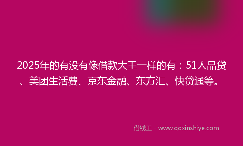 2025年的有没有像借款大王一样的有：51人品贷、美团生活费、京东金融、东方汇、快贷通等。