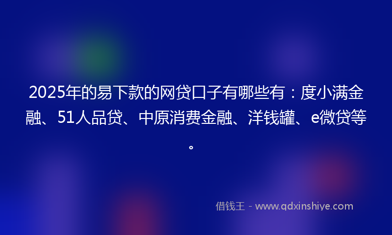 2025年的易下款的网贷口子有哪些有：度小满金融、51人品贷、中原消费金融、洋钱罐、e微贷等。