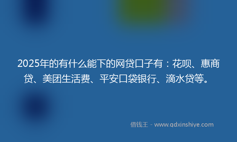 2025年的有什么能下的网贷口子有：花呗、惠商贷、美团生活费、平安口袋银行、滴水贷等。