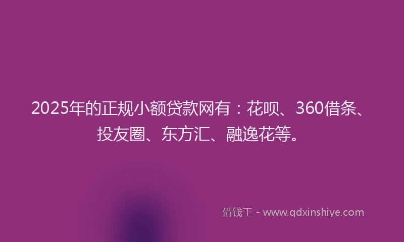 2025年的正规小额贷款网有：花呗、360借条、投友圈、东方汇、融逸花等。
