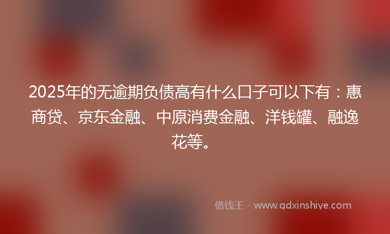 2025年的无逾期负债高有什么口子可以下有：惠商贷、京东金融、中原消费金融、洋钱罐、融逸花等。