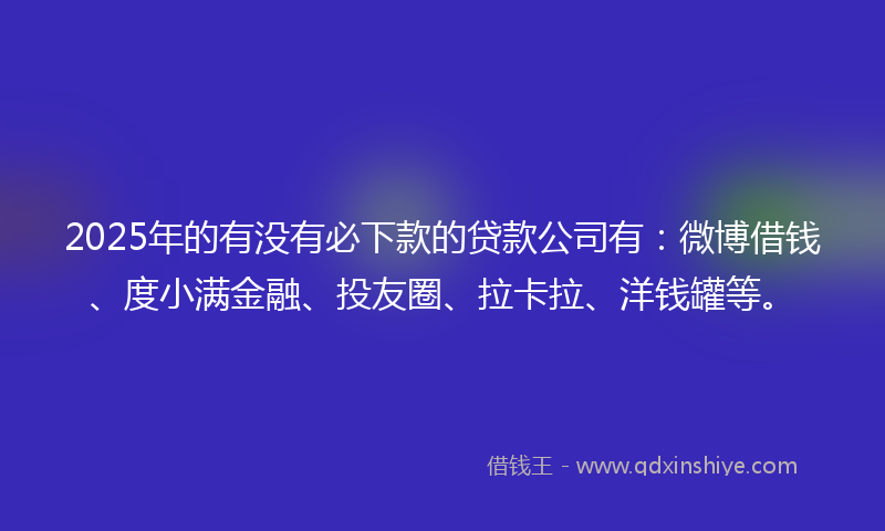 2025年的有没有必下款的贷款公司有：微博借钱、度小满金融、投友圈、拉卡拉、洋钱罐等。