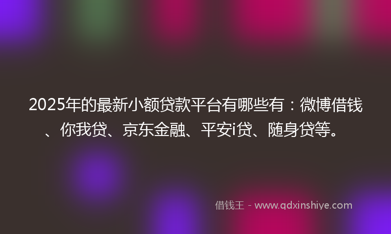 2025年的最新小额贷款平台有哪些有：微博借钱、你我贷、京东金融、平安i贷、随身贷等。