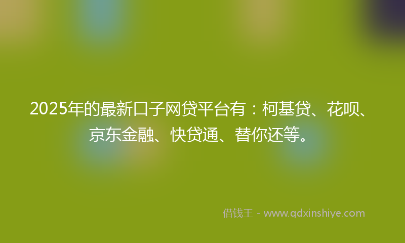 2025年的最新口子网贷平台有：柯基贷、花呗、京东金融、快贷通、替你还等。