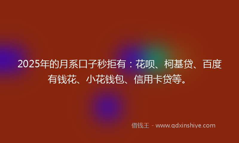 2025年的月系口子秒拒有：花呗、柯基贷、百度有钱花、小花钱包、信用卡贷等。