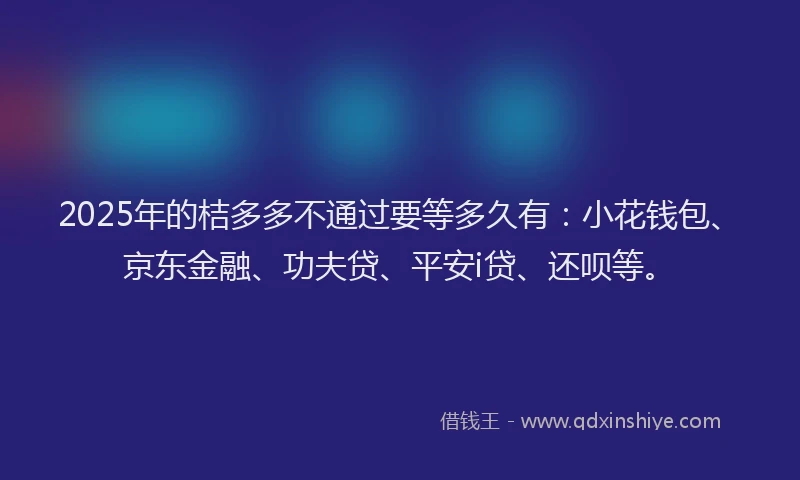 2025年的桔多多不通过要等多久有：小花钱包、京东金融、功夫贷、平安i贷、还呗等。
