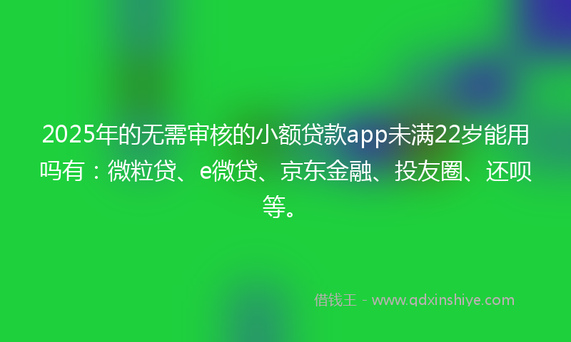 2025年的无需审核的小额贷款app未满22岁能用吗有：微粒贷、e微贷、京东金融、投友圈、还呗等。