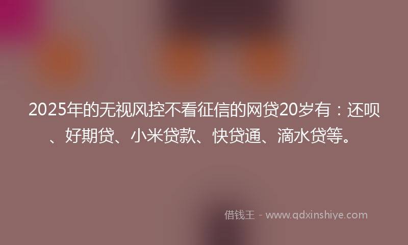 2025年的无视风控不看征信的网贷20岁有：还呗、好期贷、小米贷款、快贷通、滴水贷等。