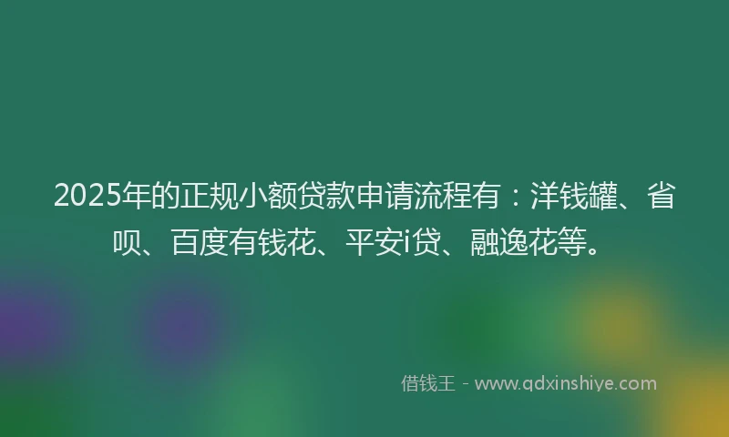 2025年的正规小额贷款申请流程有：洋钱罐、省呗、百度有钱花、平安i贷、融逸花等。