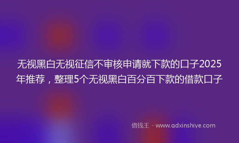 无视黑白无视征信不审核申请就下款的口子2025年推荐，整理5个无视黑白百分百下款的借款口子
