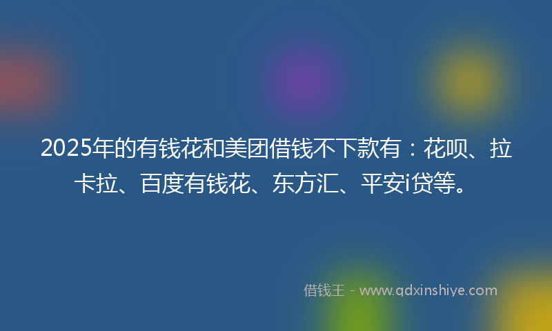 2025年的有钱花和美团借钱不下款有：花呗、拉卡拉、百度有钱花、东方汇、平安i贷等。