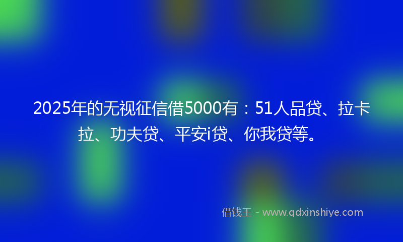 2025年的无视征信借5000有：51人品贷、拉卡拉、功夫贷、平安i贷、你我贷等。