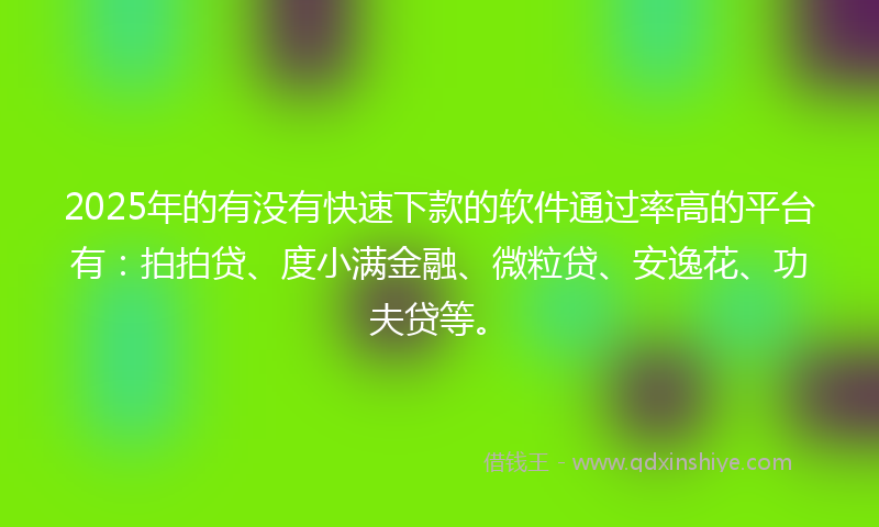 2025年的有没有快速下款的软件通过率高的平台有：拍拍贷、度小满金融、微粒贷、安逸花、功夫贷等。