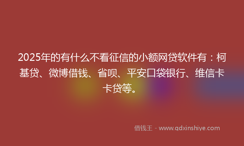 2025年的有什么不看征信的小额网贷软件有：柯基贷、微博借钱、省呗、平安口袋银行、维信卡卡贷等。