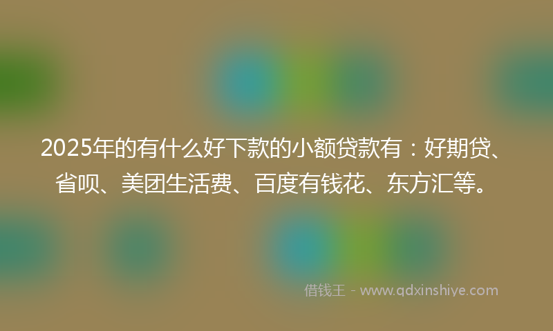 2025年的有什么好下款的小额贷款有：好期贷、省呗、美团生活费、百度有钱花、东方汇等。