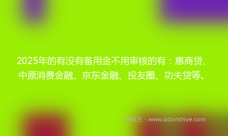 2025年的有没有备用金不用审核的有：惠商贷、中原消费金融、京东金融、投友圈、功夫贷等。