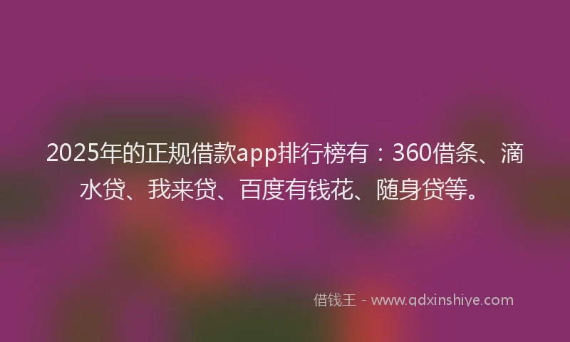 2025年的正规借款app排行榜有：360借条、滴水贷、我来贷、百度有钱花、随身贷等。