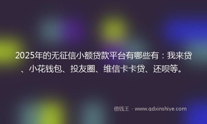 2025年的无征信小额贷款平台有哪些有：我来贷、小花钱包、投友圈、维信卡卡贷、还呗等。