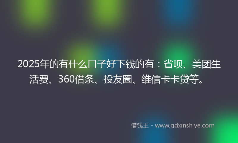 2025年的有什么口子好下钱的有：省呗、美团生活费、360借条、投友圈、维信卡卡贷等。