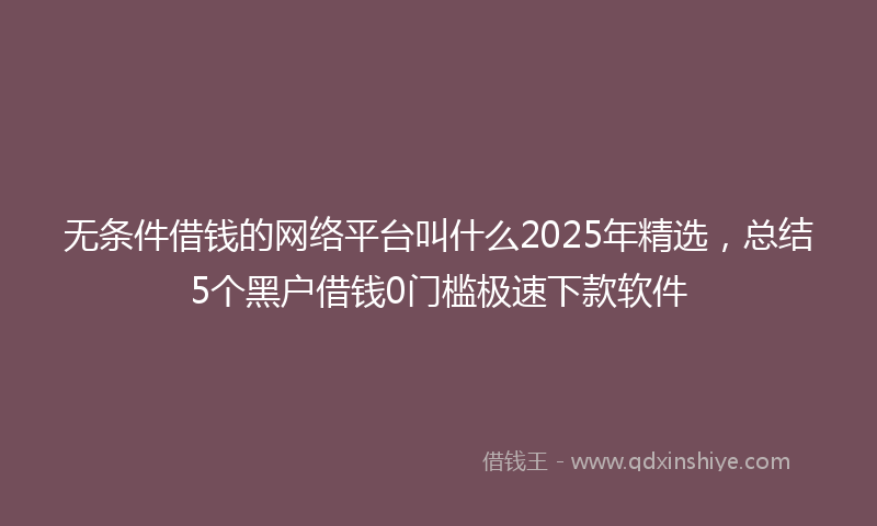 无条件借钱的网络平台叫什么2025年精选，总结5个黑户借钱0门槛极速下款软件