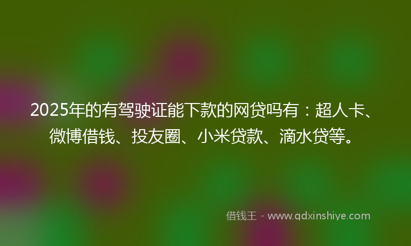 2025年的有驾驶证能下款的网贷吗有：超人卡、微博借钱、投友圈、小米贷款、滴水贷等。