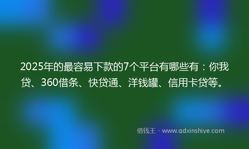 2025年的最容易下款的7个平台有哪些有：你我贷、360借条、快贷通、洋钱罐、信用卡贷等。