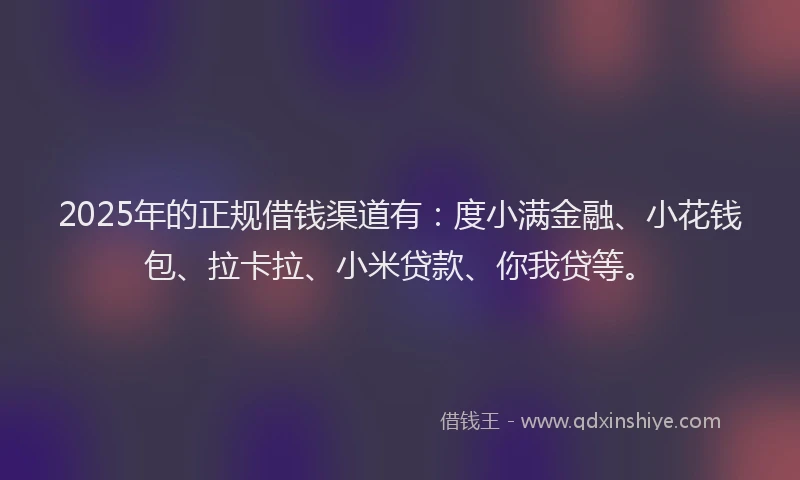 2025年的正规借钱渠道有：度小满金融、小花钱包、拉卡拉、小米贷款、你我贷等。
