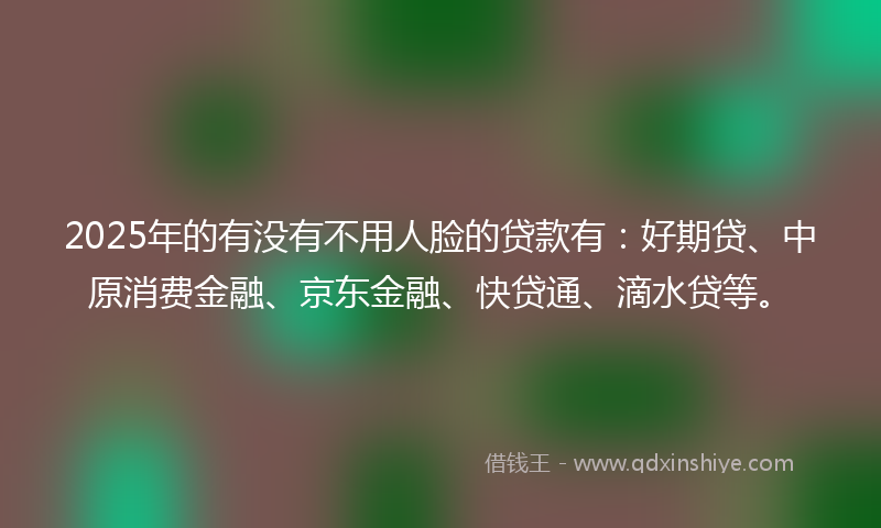 2025年的有没有不用人脸的贷款有：好期贷、中原消费金融、京东金融、快贷通、滴水贷等。