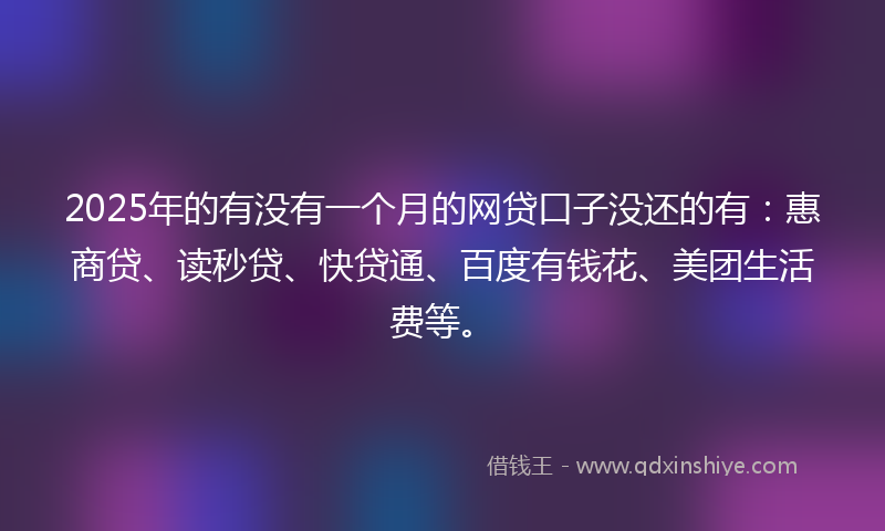 2025年的有没有一个月的网贷口子没还的有：惠商贷、读秒贷、快贷通、百度有钱花、美团生活费等。