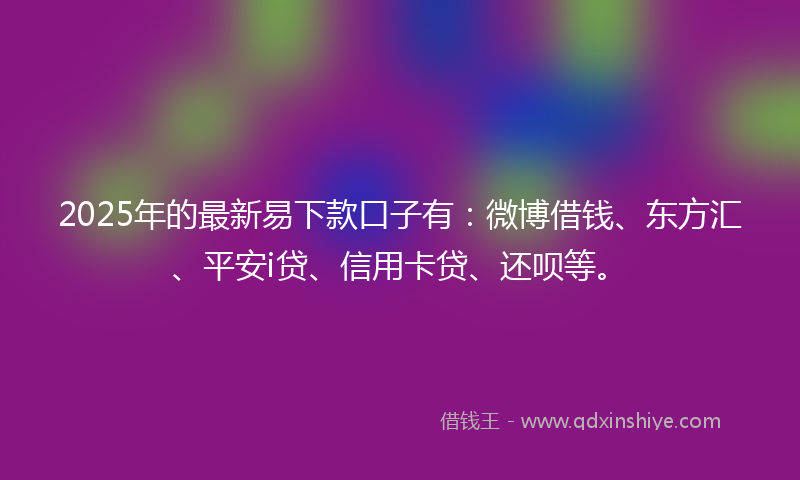 2025年的最新易下款口子有：微博借钱、东方汇、平安i贷、信用卡贷、还呗等。