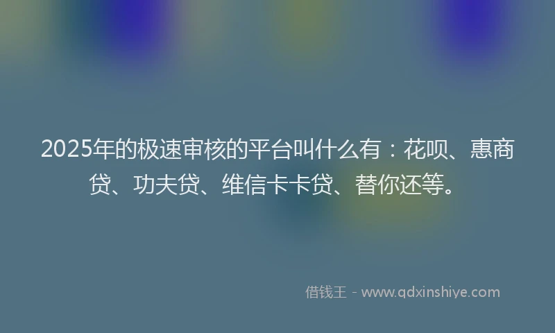 2025年的极速审核的平台叫什么有：花呗、惠商贷、功夫贷、维信卡卡贷、替你还等。