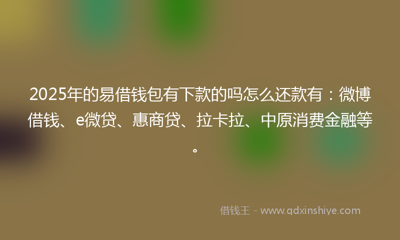 2025年的易借钱包有下款的吗怎么还款有：微博借钱、e微贷、惠商贷、拉卡拉、中原消费金融等。