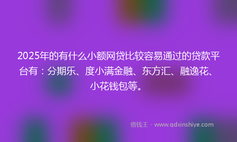 2025年的有什么小额网贷比较容易通过的贷款平台有：分期乐、度小满金融、东方汇、融逸花、小花钱包等。