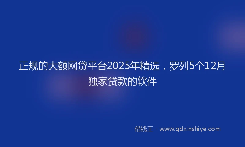 正规的大额网贷平台2025年精选，罗列5个12月独家贷款的软件