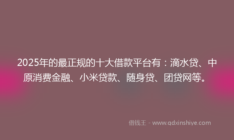 2025年的最正规的十大借款平台有：滴水贷、中原消费金融、小米贷款、随身贷、团贷网等。