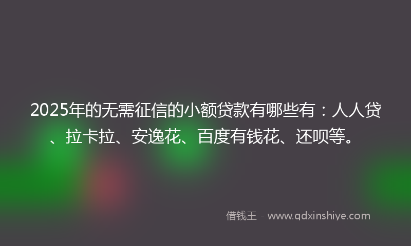 2025年的无需征信的小额贷款有哪些有：人人贷、拉卡拉、安逸花、百度有钱花、还呗等。
