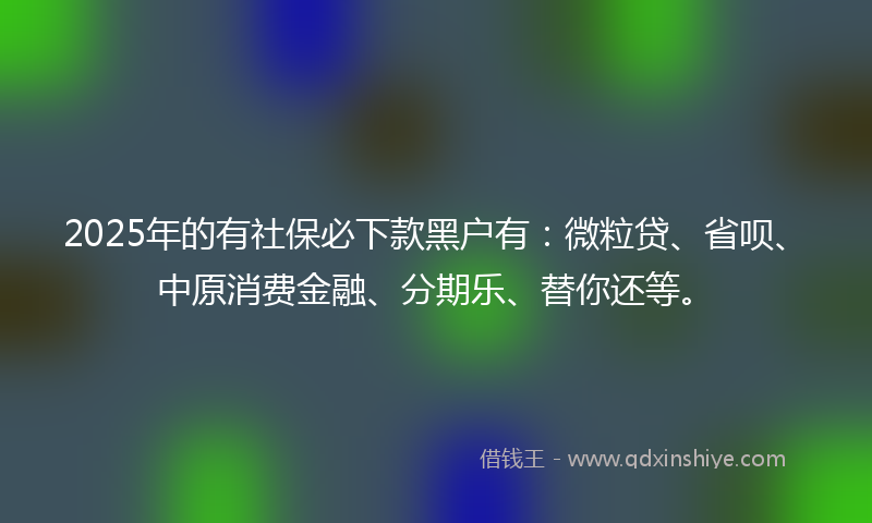 2025年的有社保必下款黑户有：微粒贷、省呗、中原消费金融、分期乐、替你还等。