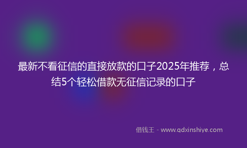 最新不看征信的直接放款的口子2025年推荐，总结5个轻松借款无征信记录的口子