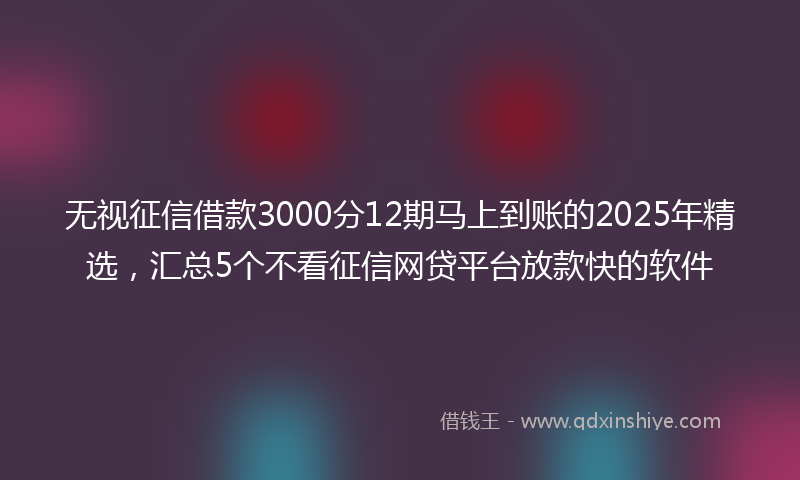 无视征信借款3000分12期马上到账的2025年精选，汇总5个不看征信网贷平台放款快的软件