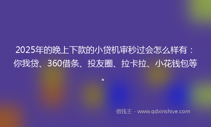 2025年的晚上下款的小贷机审秒过会怎么样有：你我贷、360借条、投友圈、拉卡拉、小花钱包等。