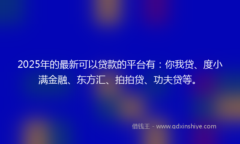 2025年的最新可以贷款的平台有：你我贷、度小满金融、东方汇、拍拍贷、功夫贷等。