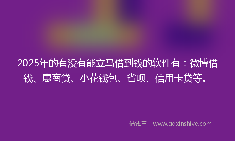 2025年的有没有能立马借到钱的软件有：微博借钱、惠商贷、小花钱包、省呗、信用卡贷等。