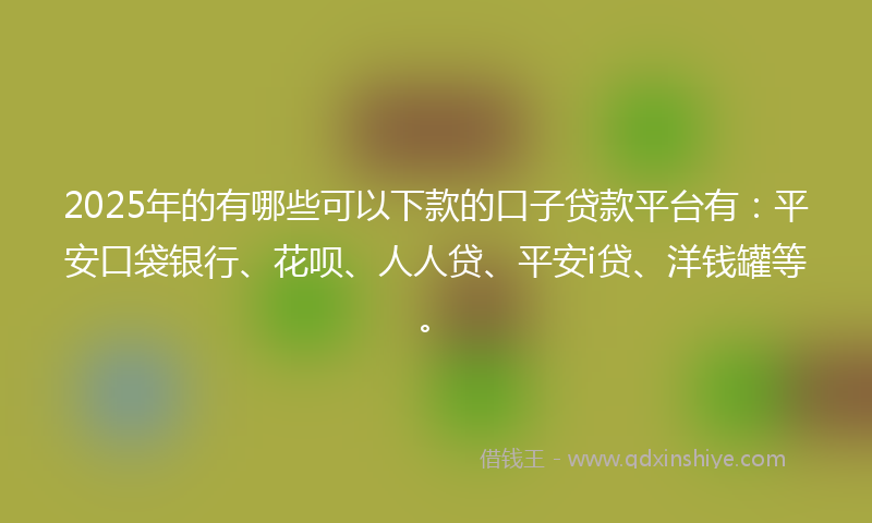 2025年的有哪些可以下款的口子贷款平台有：平安口袋银行、花呗、人人贷、平安i贷、洋钱罐等。