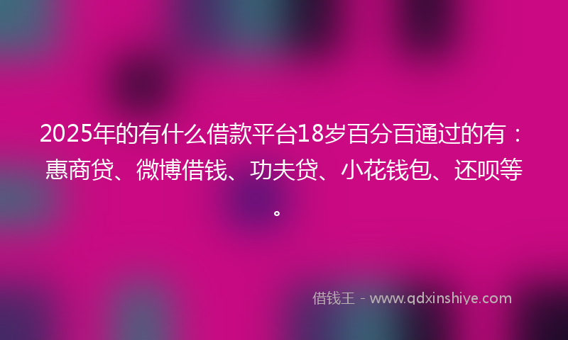 2025年的有什么借款平台18岁百分百通过的有：惠商贷、微博借钱、功夫贷、小花钱包、还呗等。