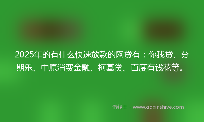 2025年的有什么快速放款的网贷有：你我贷、分期乐、中原消费金融、柯基贷、百度有钱花等。