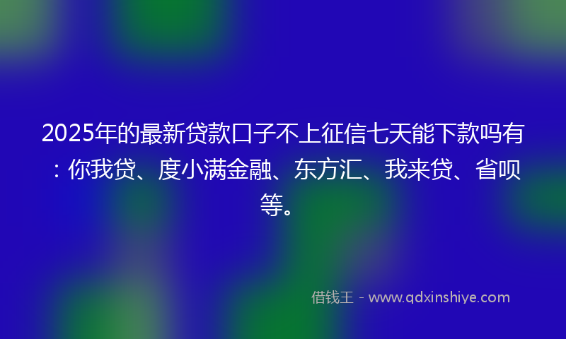 2025年的最新贷款口子不上征信七天能下款吗有：你我贷、度小满金融、东方汇、我来贷、省呗等。