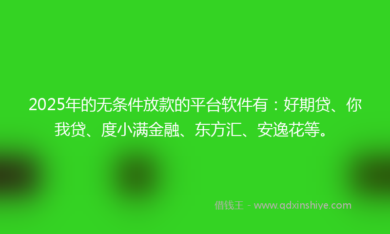 2025年的无条件放款的平台软件有：好期贷、你我贷、度小满金融、东方汇、安逸花等。