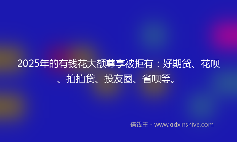 2025年的有钱花大额尊享被拒有：好期贷、花呗、拍拍贷、投友圈、省呗等。